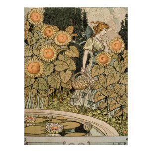 Póster Arte Vintage Art Nouveau Jardim de Girassóis de Ag