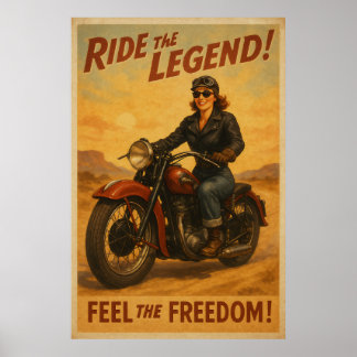 Poster Arte Vintage Biker Freedom - Amantes de Carros Ret