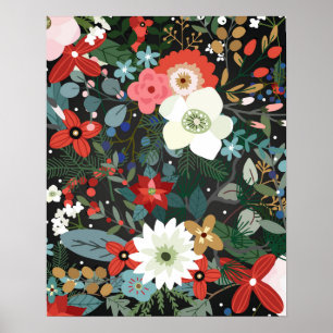 Póster Arte Vintage Chic Escura Floral Colorida Ousada