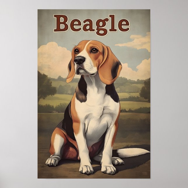 Poster Arte Vintage de Cachorro Beagle (Frente)