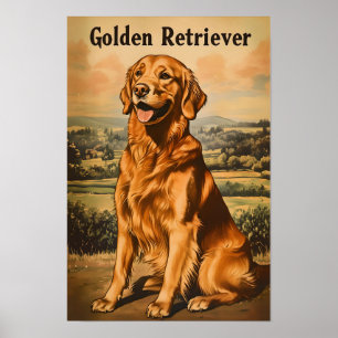 Poster Arte Vintage de Cachorro Golden Retriever
