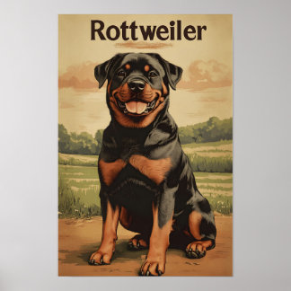 Poster Arte Vintage de Cachorro Rottweiler