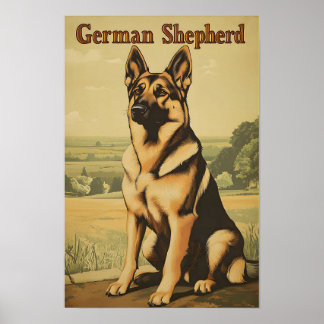 Poster Arte Vintage do Cão Pastor Alemão