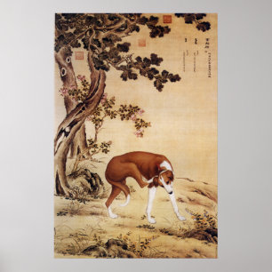 Poster Arte Vintage do Greyhound Chinês Cinza sob Árvore