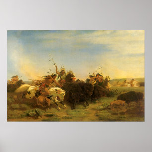 Póster Arte Vintage do Oeste Americano, Caça ao Búfalo po