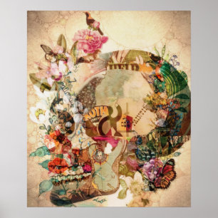 Poster Arte Vintage - Flores de Crânio