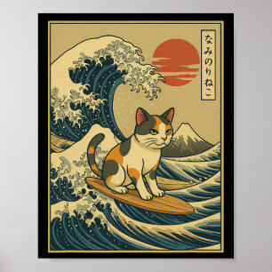 Poster Arte Vintage Onda Pôr do Sol Monte Fuji Japonês Su