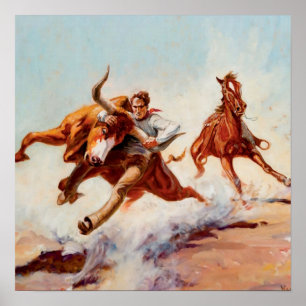 Poster Arte Western “Bull Dogger” por Will James