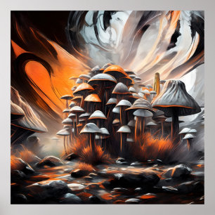 Poster Arte Whimsic Abstrato Mushroom