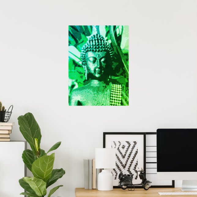 Poster Arte Zen de Meditação com Buda em Verde Brilhante  (Escritório em casa)