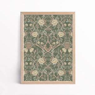 Poster Artes e Ofícios em Estilo Vintage Peônia Floral