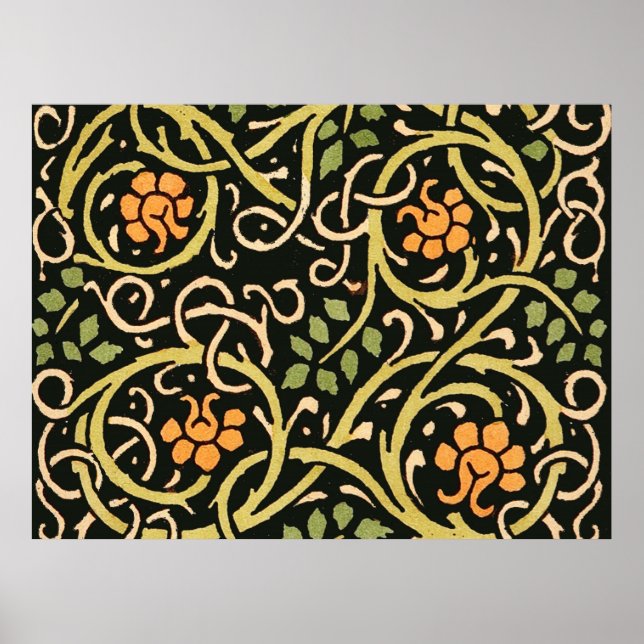 Póster Artes e Ofícios Vintage Padrão Floral Roycroft (Frente)
