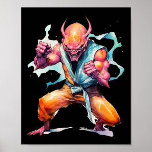 Poster Artes Marciais Assustadoras Combatendo Karate Boxe