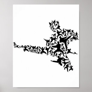 Poster Artes Marciais de Karatê Chute Voador Boxe Kickbox