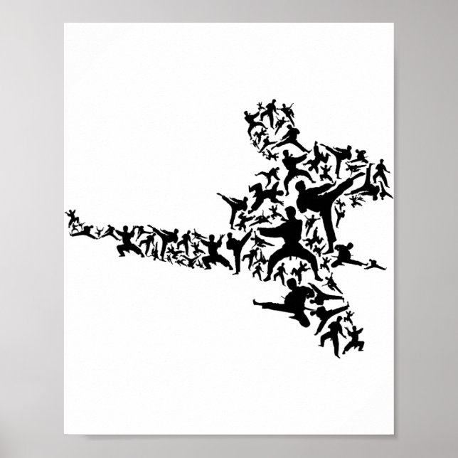 Poster Artes Marciais de Karatê Chute Voador Boxe Kickbox (Frente)