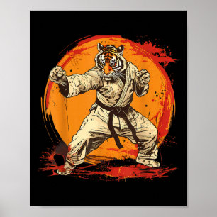 Poster Artes Marciais MMA Tigre Aquarela Taekwondo Kickbo