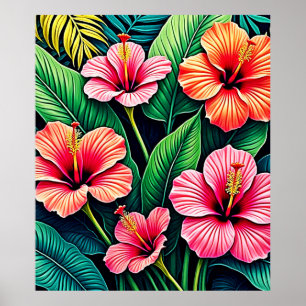 Poster Artesanato de Flores de Hibisco Tropical