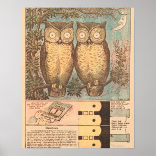 Poster Artesanato de outono de coruja vintage fofo 