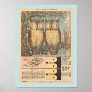 Poster Artesanato de outono fofo de coruja piscando retrô