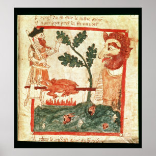 Póster Arthur meets the giant roasting a pig on a