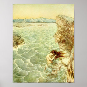 Poster Arthur Rackham Illustration Nymph em um Rock