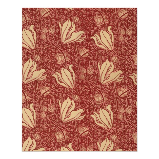 Póster Arthur Wilcock O Lírio Vintage Floral Padrão Verme (Frente)