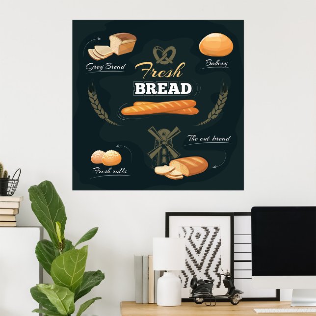 Poster Artisan Bread Bakery Loaf Rolls Baguette (Criador carregado)