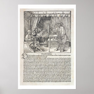 Póster Artist using Durer's drawing machine to paint a fi