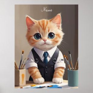 Poster Artista de Gengibre Encantador com Paintbrushes Cu