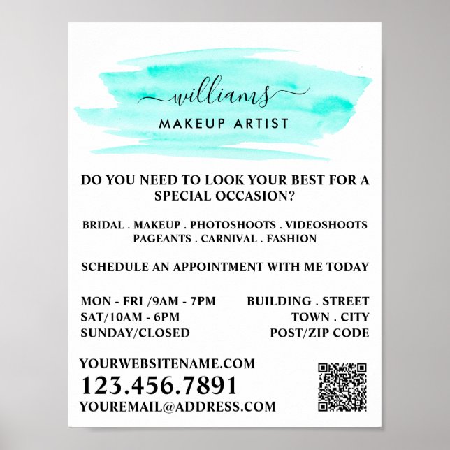 Poster Artista de Maquiagem de Turquoise de Aquarela (Frente)