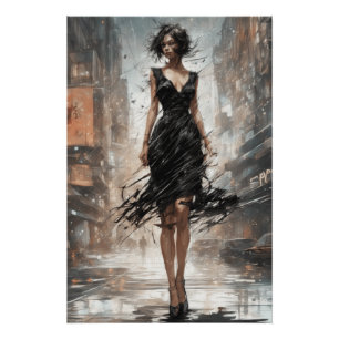 Póster Artista Pequeno Vestido Negro Renderizando AI-Enha