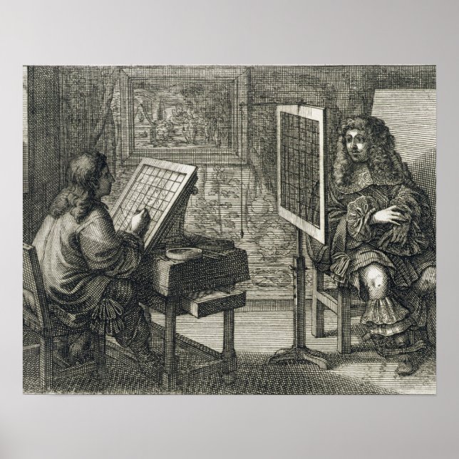 Póster Artista pintando um retrato sobre uma grade para p (Frente)