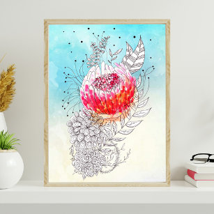 Poster Artística Floral Vibrante, Arte De Portas De Aquar