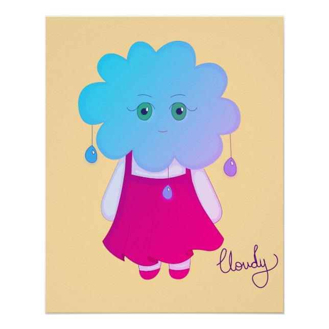 Póster Artístico Azul Nuvem Cloudy Expressão Anímica (Frente)