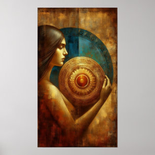 Poster Artístico de uma dama segurando um objeto circular