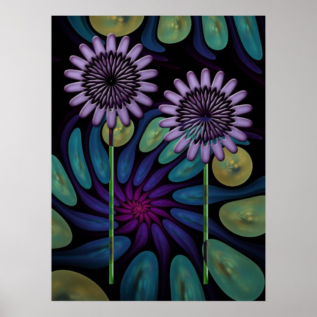 Poster artístico floral com fundo espiral (Frente)