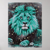 *~* Artsy Abstrato Bold TEAL Celestial LION AP23