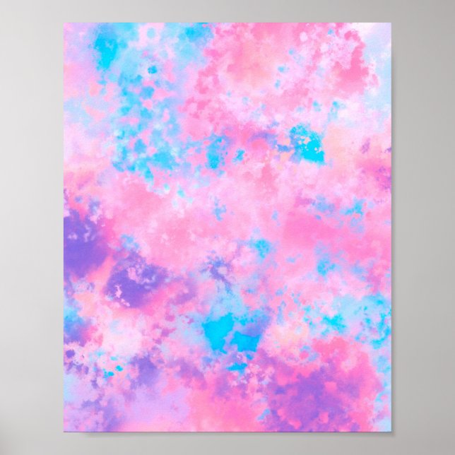 Poster Artsy Girly Pink Blue Abstrato Paint Splatter Art (Frente)