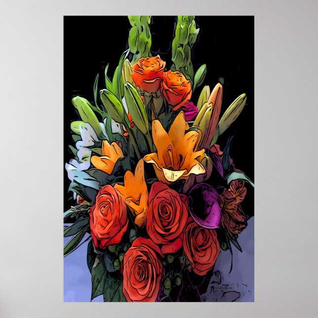 Poster Artsy Orange Floral (Frente)