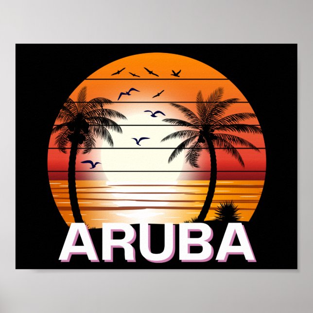 Poster Aruba Vintage Palm Trees Summer Beach (Frente)