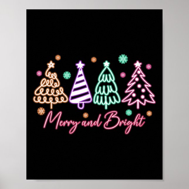Poster Árvore Alegre e Brilhante Neon Natal  (Frente)