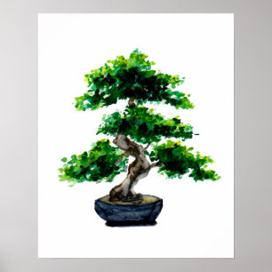 Poster Árvore Bonsai de Watercolor Japonês