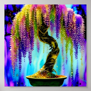 Poster Árvore bonsai de wisteria em aquarela