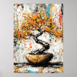 Poster Árvore Bonsai Expressionista Abstrata Arte Zen da 