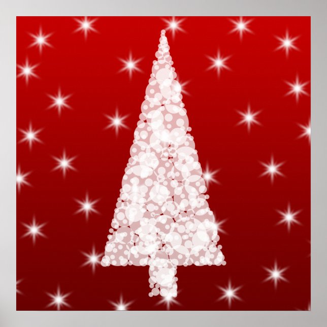 Póster Árvore branca de Natal com estrelas em vermelho. (Frente)