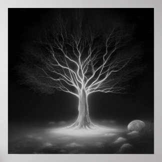 Poster Árvore brilhante de ramificações vazias - B&W