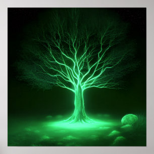 Poster Árvore brilhante de ramificações vazias - Verde