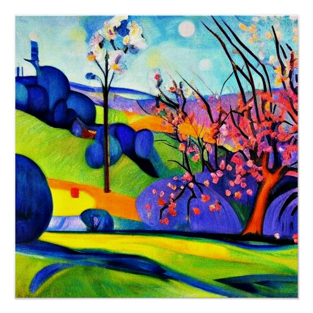 Póster Árvore cerejeira entre rochas (Frente)