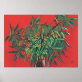 Poster Árvore Cinza, Verão Deixa Arte Floral, Verde Verme