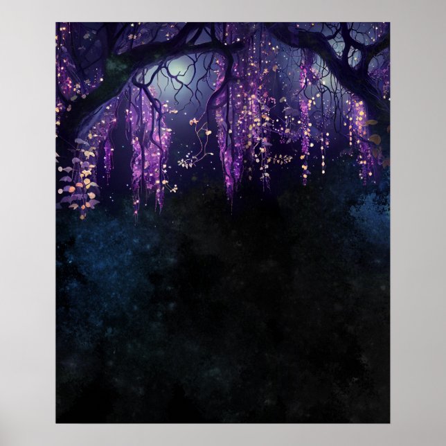 Poster Árvore com Wisteria de Folhas Roxas Espelha Digita (Frente)